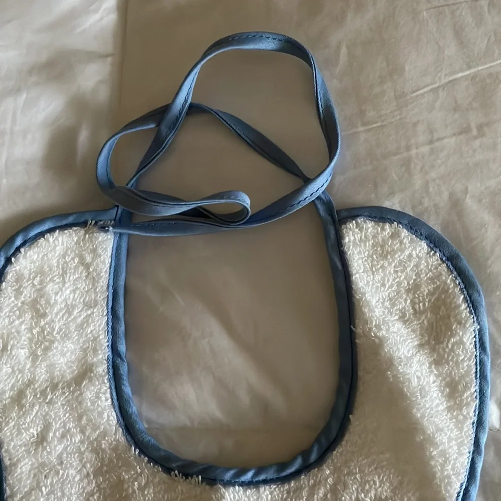 Baby Bib, 6.5x9.5 inches, handmade, towel material, white & blue, reversible.